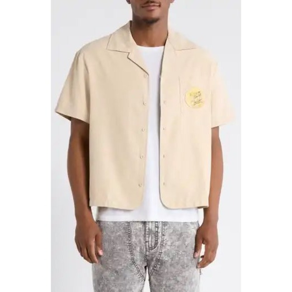 Honor The Gift Brushed Camp Shirt Sand Graphic‎ Patch HTG260146 Mens Large NEW